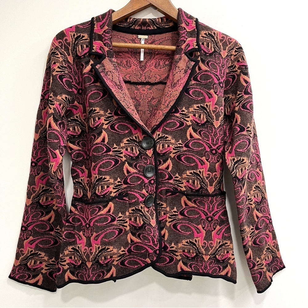 New Free People Sammie Sweater Blazer Victorian Wine Vintage Inspired XS